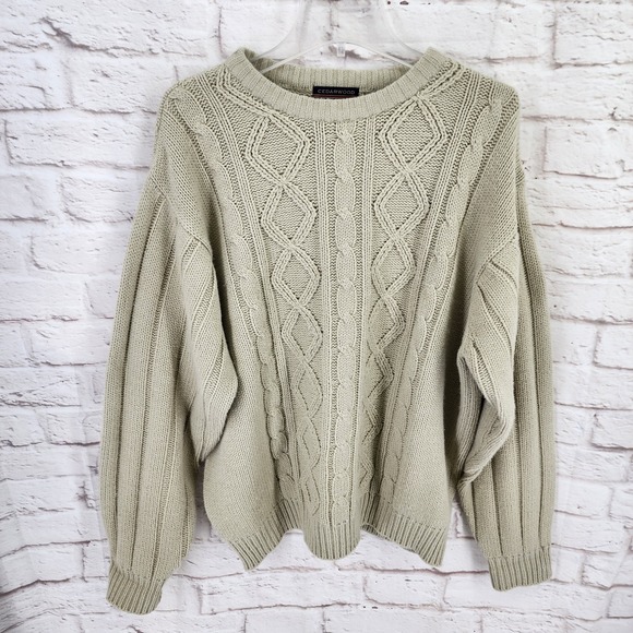 Cedarwood State Sweaters - Fisherman Sweater Mens XL Chuky Cable Knit Cozy Classic Cream Ribbed Acrylic